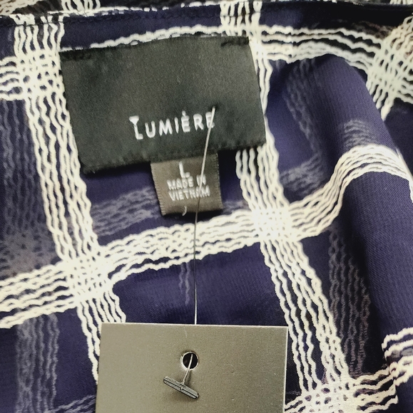 Lumière Chiffon Grid Print Flowy Double Layer Sleeve Top-(Large)NEW - Picture 7 of 7